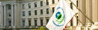 The EPA flag flying in front of the Ariel Rios Building in Washington, D.C..
