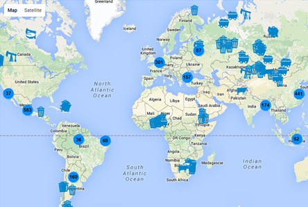 Global map showing methane sites